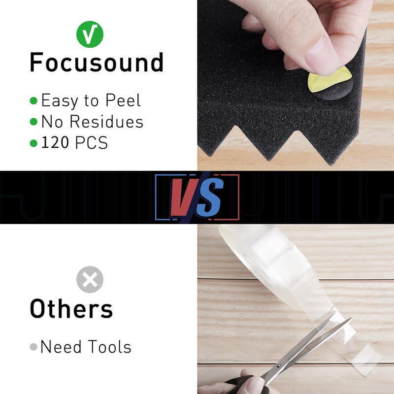 Focusound 24 Packs Acoustic Foam Panels Pyramid 2" X 12" X 12", Soundproofing Foam Noise Cancelling Foam with 120 PCS Double-Side adhesive - Image 2
